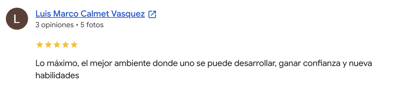 Opinión de Luis Marco Calmet Vasquez en Google