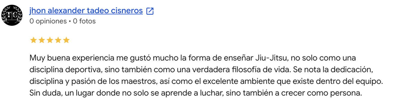 Opinión de Jhon Alexander Tadeo Cisneros en Google