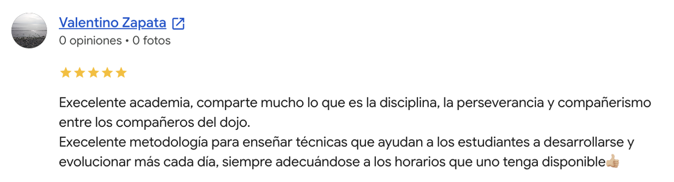 Opinión de Valentino Zapata en Google